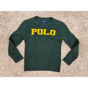 Polo Ralph Lauren Kids Green Donegal Wool Blend Intarsia Logo Sweater Size 6